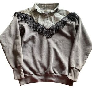 Vintage Harley Davidson Healthknit Fringe Western Sweatshirt Black Gray XL USA